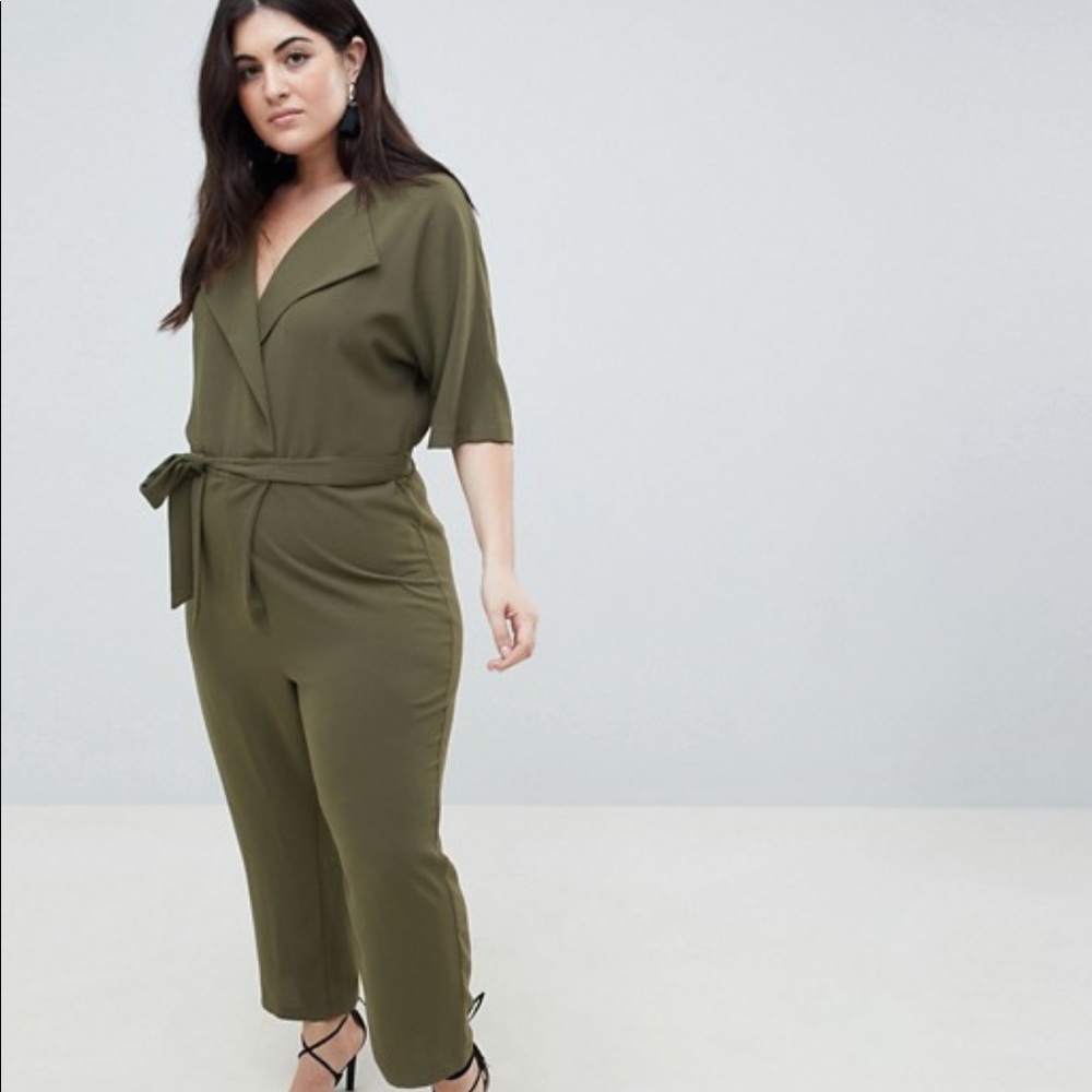 ASOS DESIGN Curve Wrap Jumpsuit With Self Belt